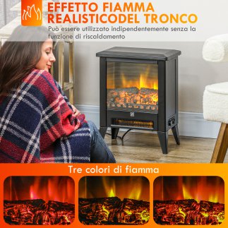 HOMCOM  Ηλεκτρικό Τζάκι 1800W με Εφέ Φλόγας σε 3 Εντάσεις, από Μέταλλο και Γυαλί, 36x21x47 εκ., Μαύρο  820-407V90BK