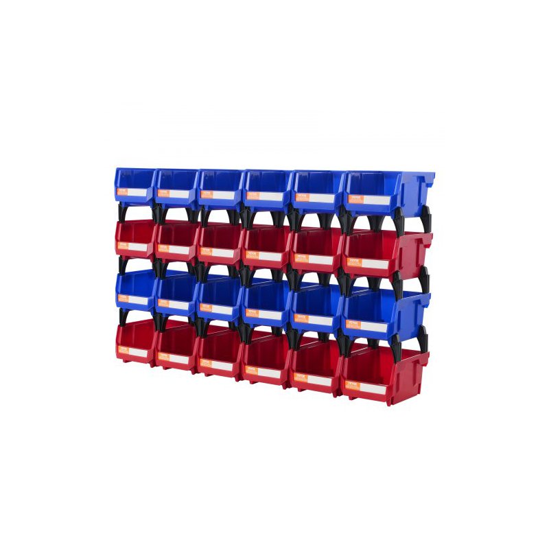 VEVOR Πλαστικά Κάδοι Αποθήκευσης, 5x4x3 ιντσών, Κρεμαστοί Στοιβαζόμενοι Οργανωτές, Μπλε/Κόκκινο, Σετ 24, Βαρέως Τύπου για Οργάνω