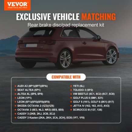 Σετ Πίσω Φρένων VEVOR για Audi A3(8P) QCCCPTZAUDIAAMA19V0