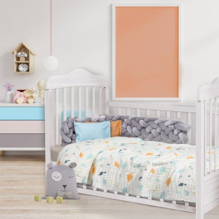 DAS KIDS Βρεφική Κουβέρτα Μουσελίνα Relax 6623 - Λευκό, Μπλε, Πορτοκαλί 620515006623