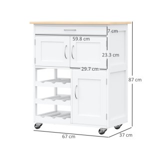 HOMCOM White Wood Kitchen Cart food with Bottle Rack 1 συρτάρι και 3 πόρτες, 67x37x87cm 801-179