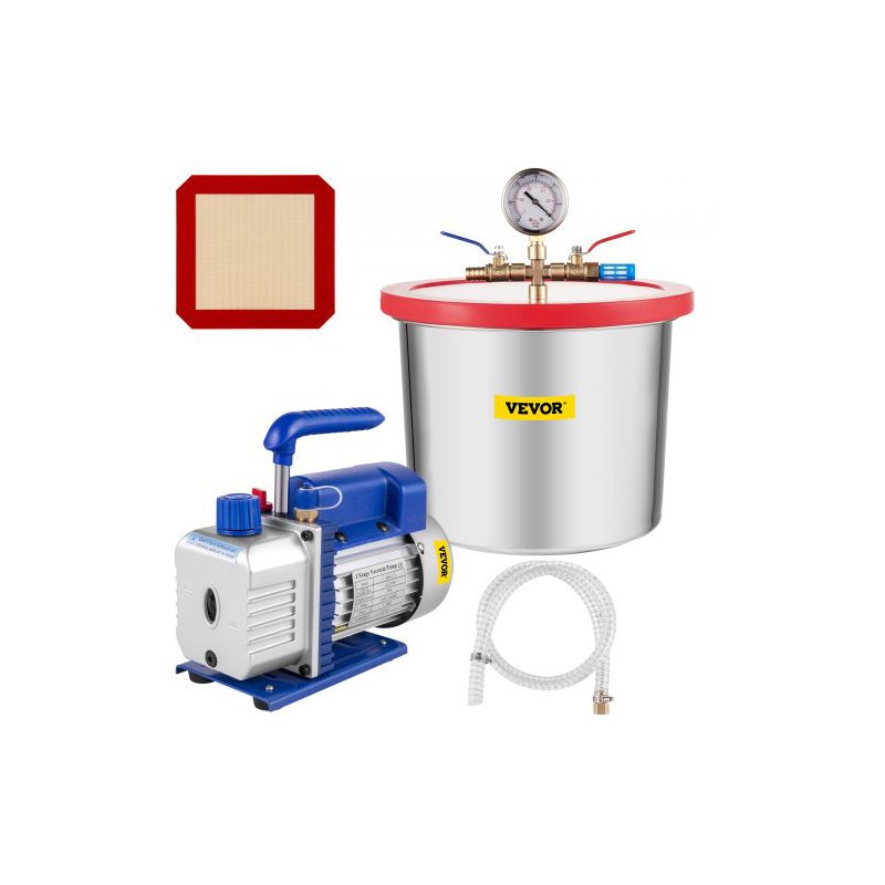 VEVOR Θάλαμος Κενού 2 Γαλόνια με Αντλία 4CFM 1/3HP για Σιλικόνη & Εποξική Ρητίνη QCKTZKB4CFM1-3J2TV2
