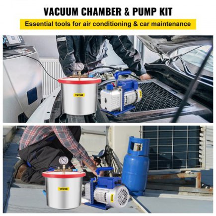 VEVOR Θάλαμος Κενού 2 Γαλόνια με Αντλία 4CFM 1/3HP για Σιλικόνη & Εποξική Ρητίνη QCKTZKB4CFM1-3J2TV2