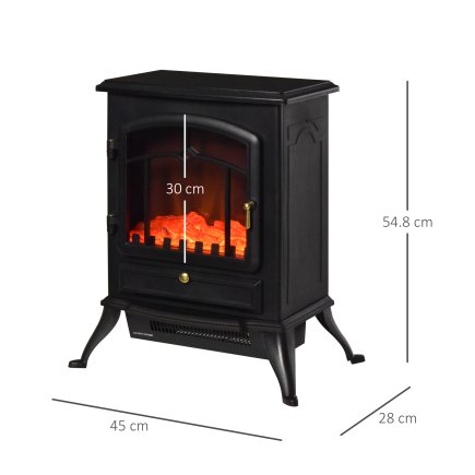 Ηλεκτρικό τζάκι δαπέδου HOMCOM με ισχύ φλόγας 1000W / 2000W σε Σίδερο και Γυαλί 45 28 54,8 εκ. Μαύρο 820-039