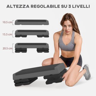 SPORTNOW  Ρυθμιζόμενο Stepper Γυμναστικής σε 10.5/15.5/20.5 cm με Αντιολισθητική Επιφάνεια και Χωρητικότητα 250 kg, Γκρι  A90-37