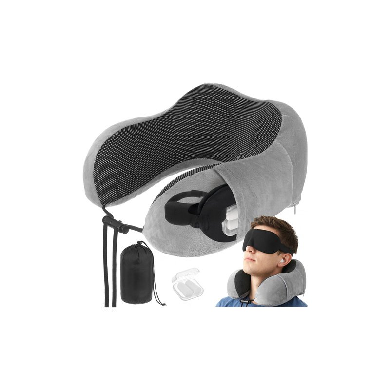 Xtrobb Σετ Ταξιδιού 4-σε-1 με Μαξιλάρι Λαιμού 3D, Μάσκα Ύπνου και Ωτοασπίδες 26087
