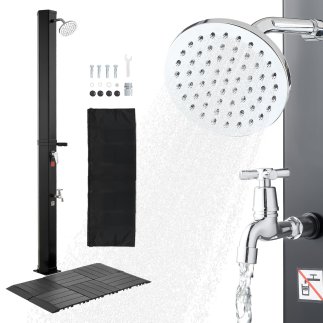 VEVOR Ηλιακό Ντους 35L, Ύψος Νεροχύτη 195cm, Με Δάπεδο & Βρυσάκι, Ρύθμιση Ζεστού/Κρύου Νερού, Αυτοστηριζόμενο, Μαύρο TYNLYQHSPVC