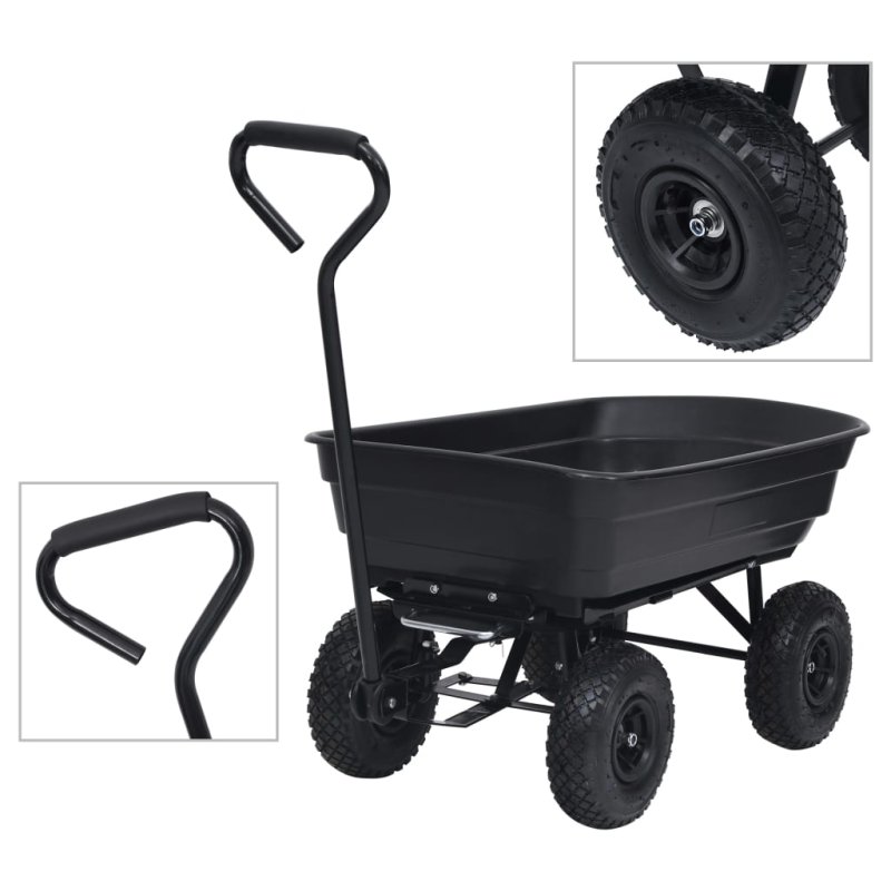 vidaXL Μαύρο Καροτσάκι Κήπου Ανατροπής 300 kg 75L 92579