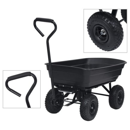 vidaXL Μαύρο Καροτσάκι Κήπου Ανατροπής 300 kg 75L 92579