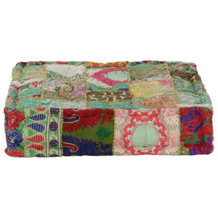 vidaXL Βαμβακερό Πουφ Patchwork Πράσινο 50x50x12 cm 246576