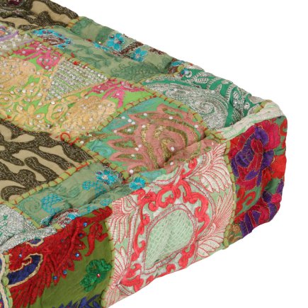 vidaXL Βαμβακερό Πουφ Patchwork Πράσινο 50x50x12 cm 246576