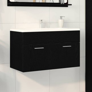 vidaXL Ντουλάπι Νεροχύτη Μπάνιου Μαύρο Δρυς 90x38,5x46 cm Συνθετικό Ξύλο 862530
