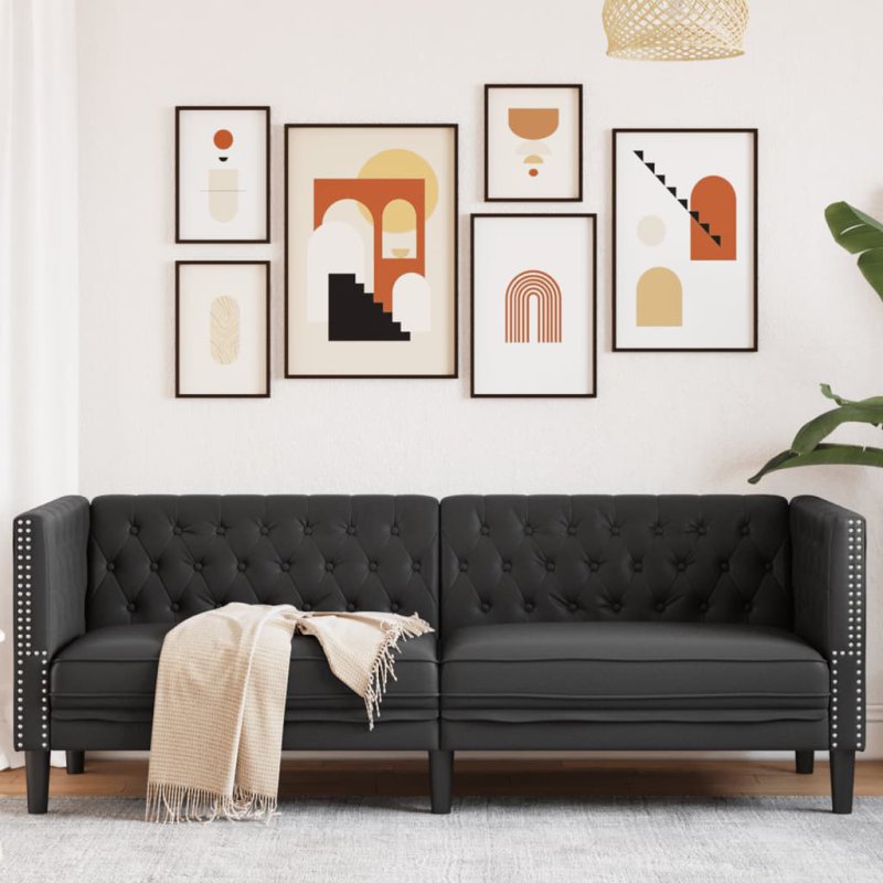 vidaXL Καπιτονέ Καναπές Τριών Θέσεων Chesterfield Μαύρο Δερματίνη 372666 vidaXL Καπιτονέ Καναπές Τριών Θέσεων Chesterfield Μαύρο Δερματίνη 372666
