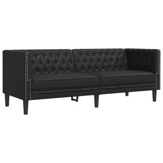 vidaXL Καπιτονέ Καναπές Τριών Θέσεων Chesterfield Μαύρο Δερματίνη 372666