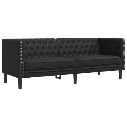 vidaXL Καπιτονέ Καναπές Τριών Θέσεων Chesterfield Μαύρο Δερματίνη 372666