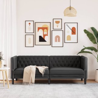 vidaXL Καπιτονέ Καναπές Τριών Θέσεων Chesterfield Μαύρο Δερματίνη 372666