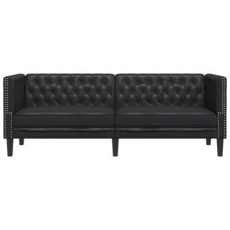vidaXL Καπιτονέ Καναπές Τριών Θέσεων Chesterfield Μαύρο Δερματίνη 372666