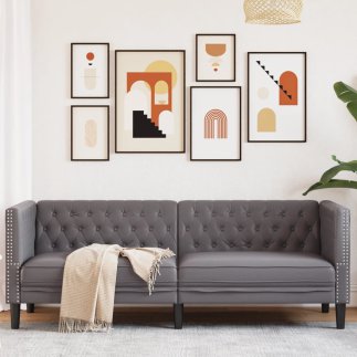 vidaXL Τριθέσιος Καναπές Chesterfield από Γκρι Συνθετικό Δέρμα 372669