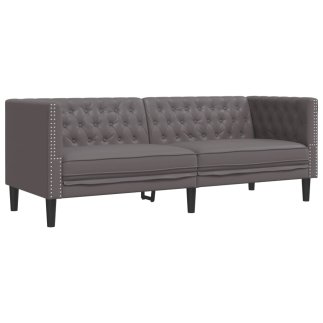 vidaXL Τριθέσιος Καναπές Chesterfield από Γκρι Συνθετικό Δέρμα 372669