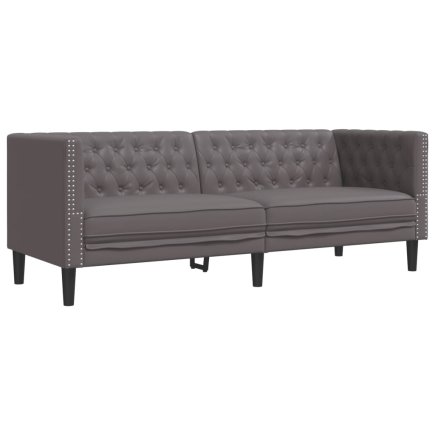 vidaXL Τριθέσιος Καναπές Chesterfield από Γκρι Συνθετικό Δέρμα 372669