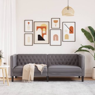 vidaXL Τριθέσιος Καναπές Chesterfield από Γκρι Συνθετικό Δέρμα 372669