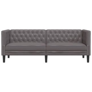 vidaXL Τριθέσιος Καναπές Chesterfield από Γκρι Συνθετικό Δέρμα 372669