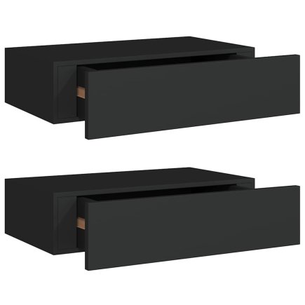 vidaXL Σετ 2 Μαύρα Ράφια με Συρτάρι στον Τοίχο 40x23,5x10cm από MDF και Μέταλλο 330244