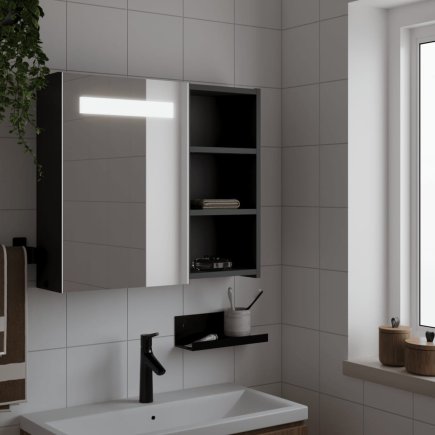 vidaXL Ντουλάπι Καθρέφτη Μπάνιου με LED Φωτισμό Μαύρο 60x13x52 εκ. 357971