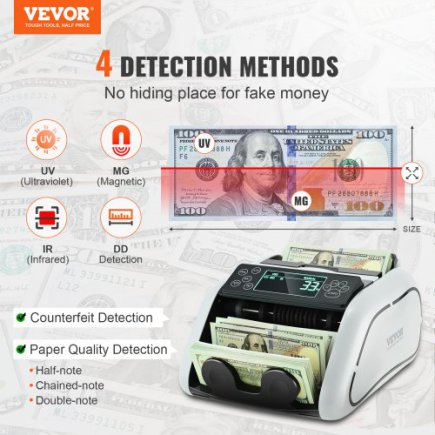 VEVOR Μηχανή Καταμέτρησης Χρημάτων με Ανίχνευση Πλαστών UV MG IR DD DCJH1UVMGIRDDFUJ5V2