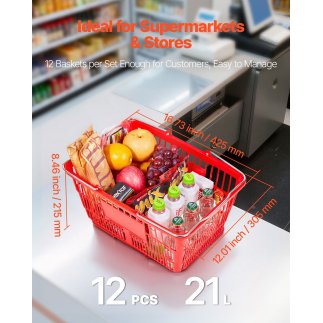 VEVOR Καλάθια Αγορών 12 Τεμ, 21L Στοιβαζόμενα Πλαστικά με Μεταλλικές Λαβές DSBDGWLSL21LM6U8Q001V0