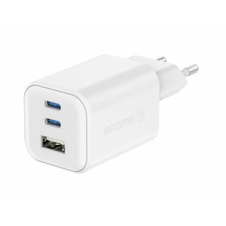 SWISSTEN Προσαρμογέας Ισχύος GaN με 2 Θύρες USB-C 65W PD και 1 Θύρα USB-A 18W QC Λευκό 8595217484528
