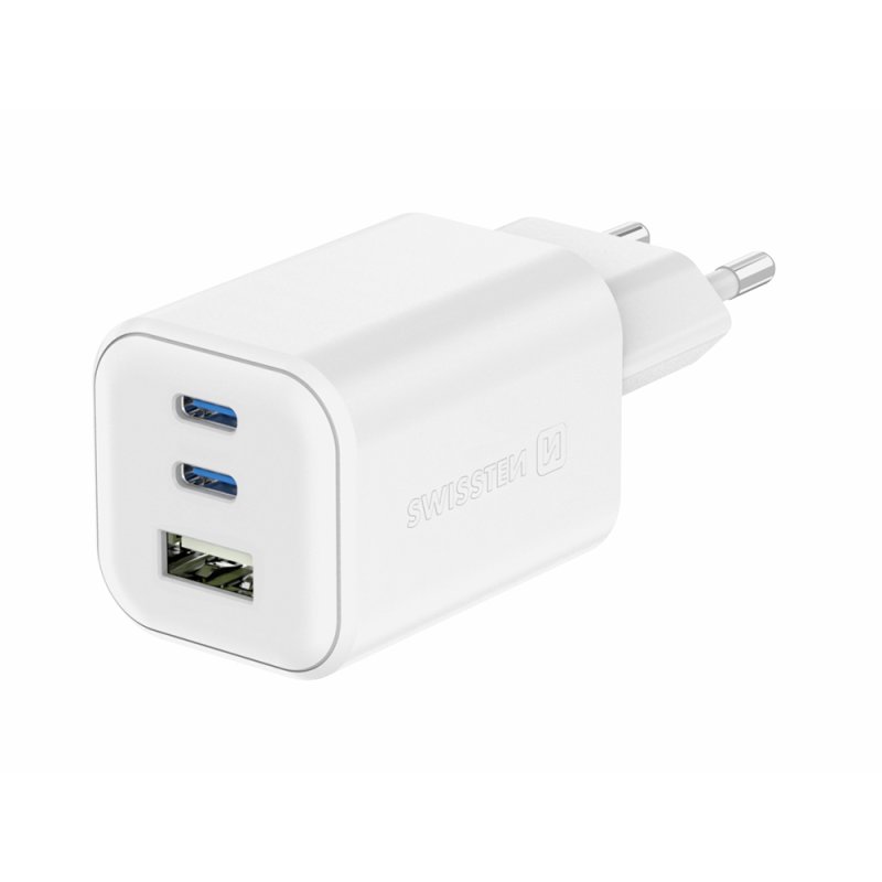 SWISSTEN Προσαρμογέας Ισχύος GaN με 2 Θύρες USB-C 65W PD και 1 Θύρα USB-A 18W QC Λευκό 8595217484528 SWISSTEN Προσαρμογέας Ισχύος GaN με 2 Θύρες USB-C 65W PD και 1 Θύρα USB-A 18W QC Λευκό 8595217484528