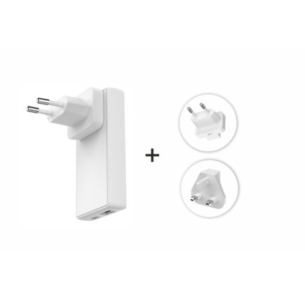 SWISSTEN Προσαρμογέας Ταξιδιού GaN USB-C + USB-A, 65 W, Ανταλλάξιμα Βύσματα (US, EU, UK), Λευκός 8595217492264