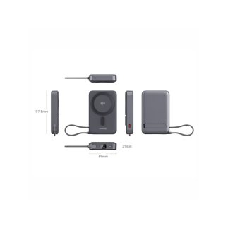 SWISSTEN Φορητός Φορτιστής MagSafe Qi2 15W, 10000 mAh με Ενσωματωμένο Καλώδιο USB-C, Μαύρο 8595217494350