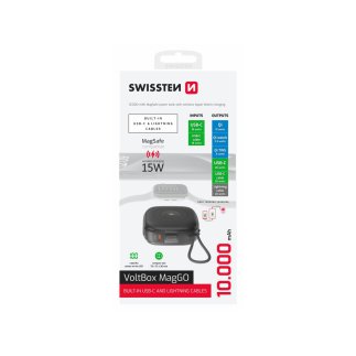 SWISSTEN Powerbank MagGo 10.000 mAh Powerbank με Ενσωματωμένα Καλώδια + MagSafe + Apple Watch 8595217490543