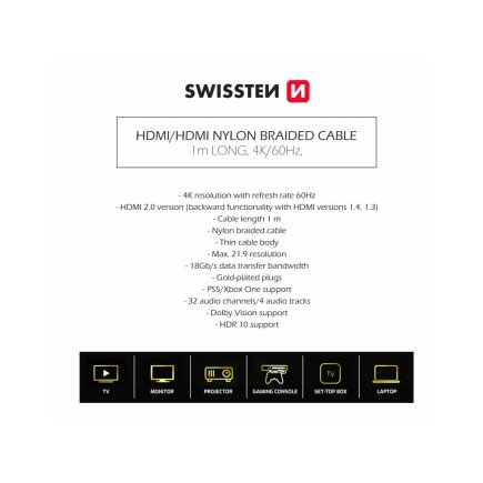 SWISSTEN Καλώδιο HDMI 3 μέτρα σε HDMI 4K 60Hz 8595217484641