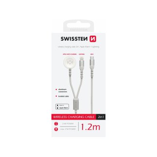 SWISSTEN Μαγνητικό Πλεκτό Μεταλλικό Καλώδιο για Apple Watch, Λάιτνινγκ, USB-C, 1,2μ, Λευκό 8595217487000