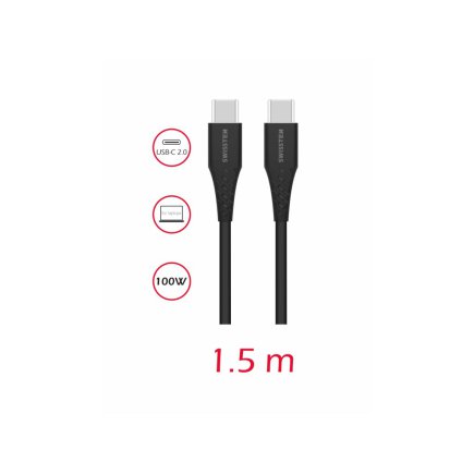 SWISSTEN Καλώδιο Δεδομένων TPE USB-C/USB-C Power Delivery 5A (100 W) 1,5 m, Μαύρο 8595217487109