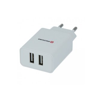 SWISSTEN Κύριος Φορτιστής με 2x USB, Έξυπνη Τεχνολογία IC, 2,1A, Πιστοποίηση MFi Λευκό 8595217464421