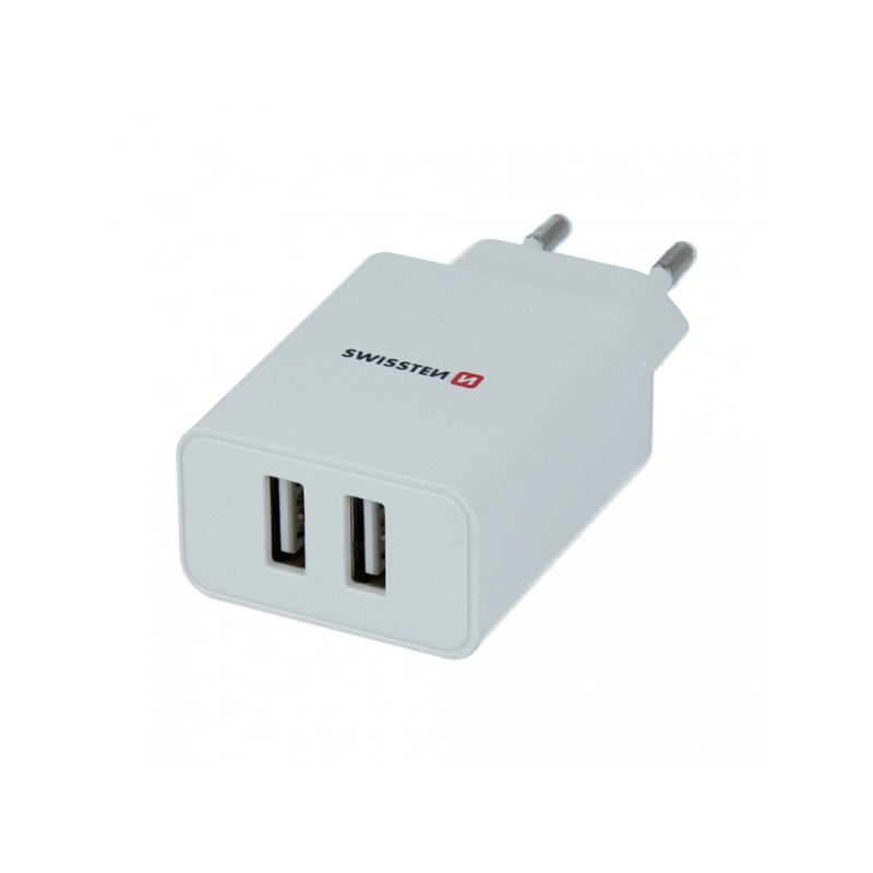 SWISSTEN Κύριος Φορτιστής με 2x USB, Έξυπνη Τεχνολογία IC, 2,1A, Πιστοποίηση MFi Λευκό 8595217464421