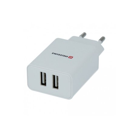 SWISSTEN Κύριος Φορτιστής με 2x USB, Έξυπνη Τεχνολογία IC, 2,1A, Πιστοποίηση MFi Λευκό 8595217464421