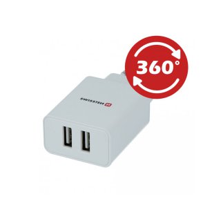 SWISSTEN Κύριος Φορτιστής με 2x USB, Έξυπνη Τεχνολογία IC, 2,1A, Πιστοποίηση MFi Λευκό 8595217464421