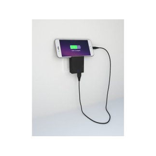 SWISSTEN Λεπτός Ταξιδιωτικός Φορτιστής, 3A, 2xUSB + Καλώδιο USB/USB-C Μαύρο 8595217463288