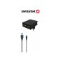 SWISSTEN Λεπτός Ταξιδιωτικός Φορτιστής, 3A, 2xUSB + Καλώδιο USB/USB-C Μαύρο 8595217463288