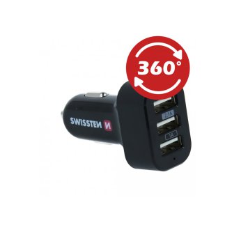 SWISSTEN Φορτιστής Αυτοκινήτου 3xUSB, 5,2 A 8595217440593