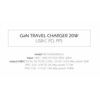 SWISSTEN GaN 1x USB-C 20W Παροχή Ενέργειας + Καλώδιο Δεδομένων USB-C/USB-C 1.2 μ. Μαύρο 8595217484382