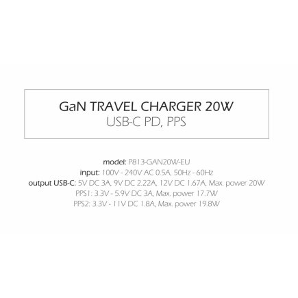 SWISSTEN GaN 1x USB-C 20W Παροχή Ενέργειας + Καλώδιο Δεδομένων USB-C/USB-C 1.2 μ. Μαύρο 8595217484382