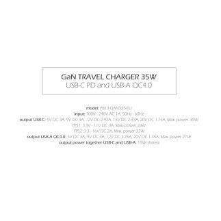 SWISSTEN Γρήγορος Φορτιστής GaN: 1x USB-C 35W PD και 1x USB-A 27W QC Μαύρο 8595217484498