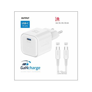SWISSTEN Φορτιστής GaN 1x USB-C 35W με Υποστήριξη Γρήγορης Φόρτισης και Καλώδιο Δεδομένων USB-C/USB-C 1.2 μ Λευκό 8595217484443