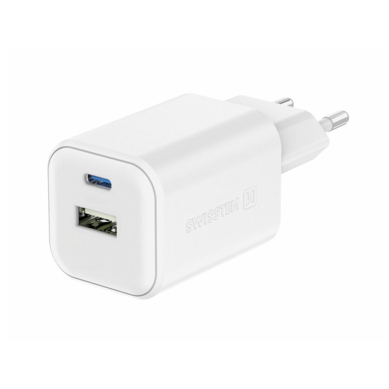 SWISSTEN Προηγμένος Φορτιστής GaN με 1x USB-C 45W PD και 1x USB-A 18W QC Λευκό 8595217484504